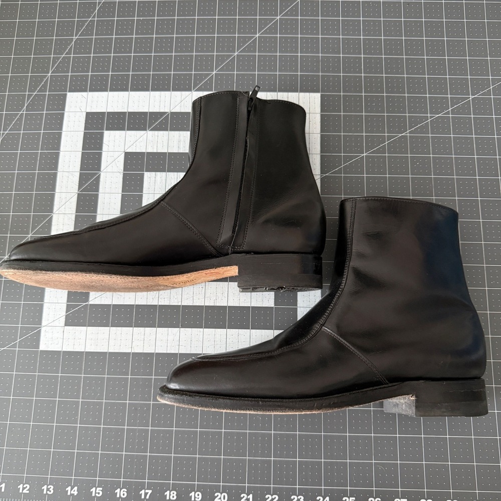 ET Wright Mens 11 B Black Leather Dress Ankle Boots Square Apron Toe Rockabilly